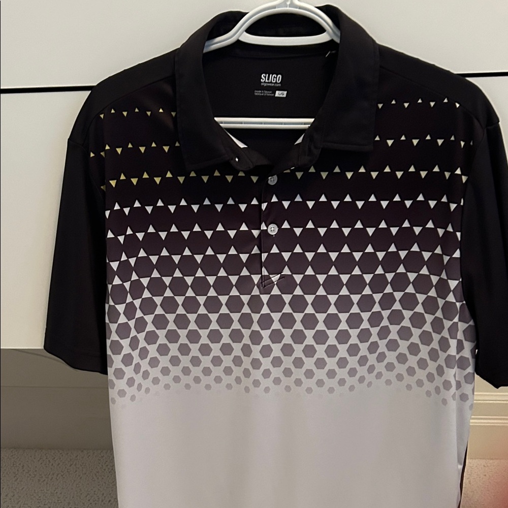 Sleek Black and Gray Patterned Polo Shirt by Sligo